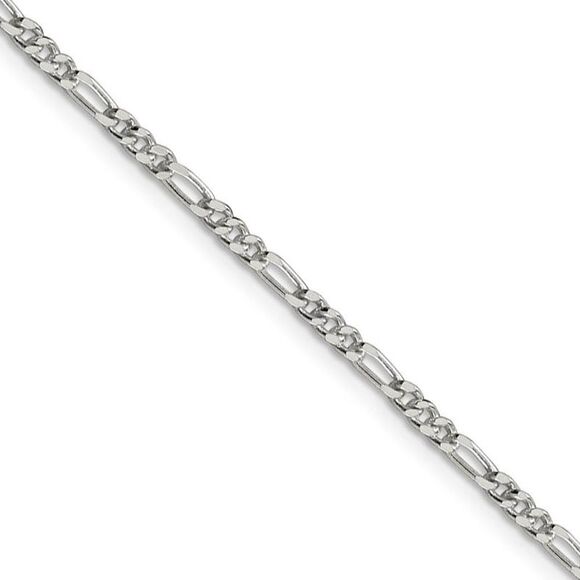 2.5mm Sterling Silver Solid Figaro Chain Necklace 30 Inch